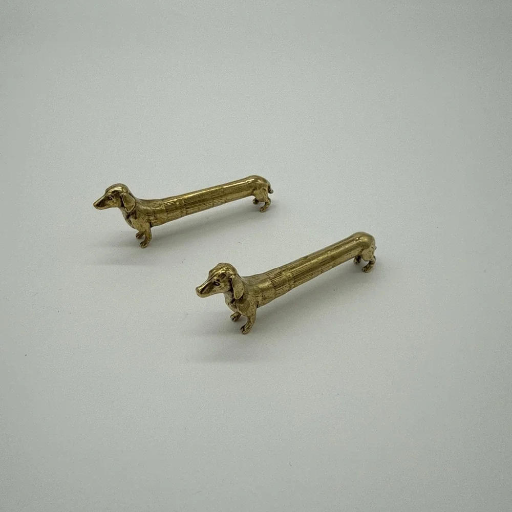 Brass Dachshund Dog Figurine Set of 2 Decorative Collectible Dog Breed Statues